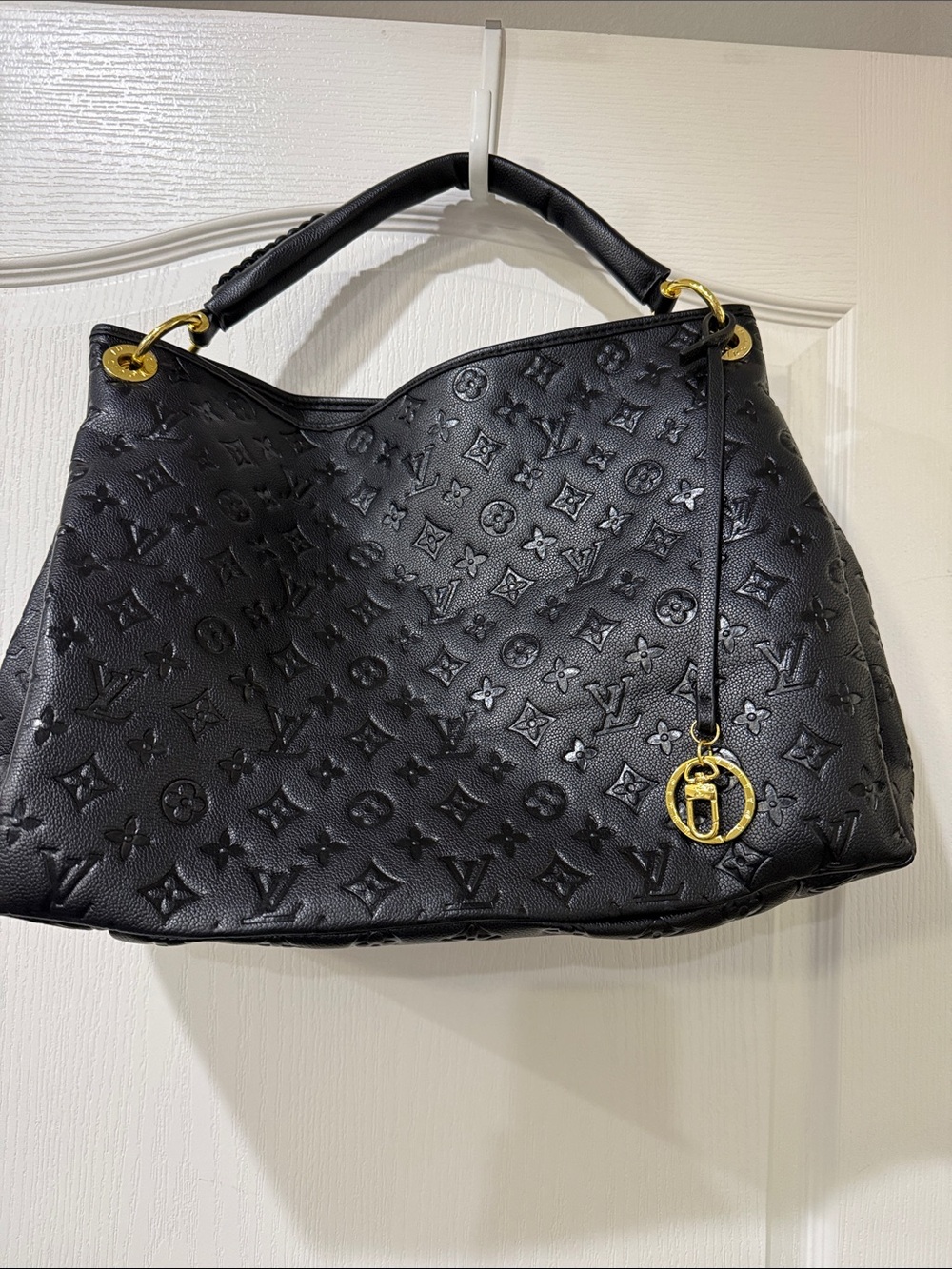 Louis Vuitton Black Monogram Empreinte Leather Shoulder Tote with Gold Hardware
